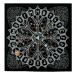 Altarmatten aus Samt, Wikinger-Runen-Tischdecke, Tarotkartentuch, Viereck, Schwarz, 490x490 mm