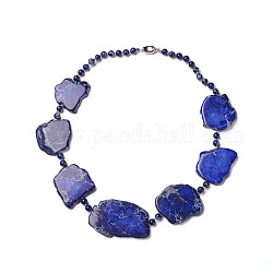 Colliers de perles en jaspe de régalite naturelle / jaspe impérial / sédiment marin, avec des fermoirs en laiton de tonalité de platine, bleu foncé, 19.7 pouce ~ 22 pouces (50~56 cm)