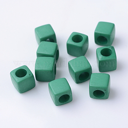 Perle europee acriliche tinta unita, cubo grandi branelli del foro, verde mare, 7x7x7mm, Foro: 4 mm, circa 1900pcs/500g