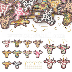 DIY Cow Cattle Dangle Earring Making Kit, Including Single Face Printed Wooden Pendants, Brass Jump Ring & Earring Hooks, Mixed Color, 140Pcs/box
