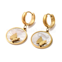 Boucles d'oreilles pendantes papillon en coquillage synthétique, placage ionique (ip) 304 bijoux en acier inoxydable pour femmes, or, 35mm, pin: 1 mm