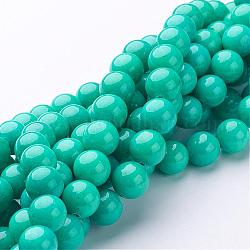 Natural Mashan Jade Round Beads Strands, Dyed, Dark Turquoise, 10mm, Hole: 1mm, about 41pcs/strand, 15.7 inch