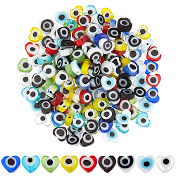Superfindings 180pcs 9 colores hecho a mano mal de ojo murano perlas hebras, corazón, color mezclado, 5x6x2mm, agujero: 1 mm, 20 piezas / color