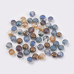 Electroplate Glass Beads, Faceted, Flat Round, Mixed Color, 4x3mm, Hole: 1mm