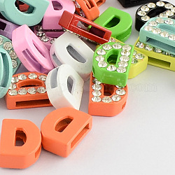 Mixed Color Zinc Alloy Grade A Rhinestone Letter Slide Charms, Letter.D, 12.5x9.5x4.5mm, Hole: 8x1.5mm