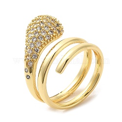Brass Micro Pave Cubic Zirconia Wrap Cuff Rings, Teardrop, Real 18K Gold Plated, Inner Diameter: 18mm