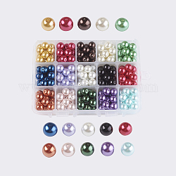 15 colore perla perline di vetro, tinto, tondo, colore misto, 10mm, Foro: 0.7~1 mm, su 15pcs / colore, 225pcs/scatola