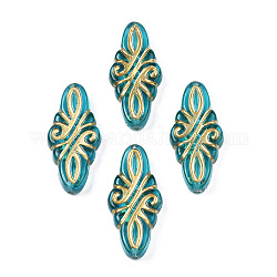 Plating Acrylic Beads, Metal Enlaced, Oval, Dark Turquoise, 30x14x6mm, Hole: 1.2mm