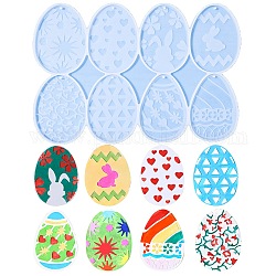DIY Pendant Decoration Silicone Molds, Resin Casting Molds, Easter Egg with Heart/Rabbit/Flower, White, 146x214x5.5mm, Hole: 2mm, Inner Diameter: 71x51mm