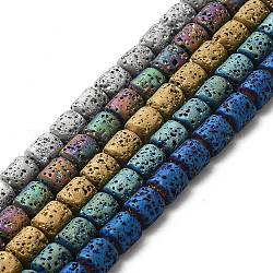 Brins de perles de pierre de lave naturelle galvanisées, colonne, couleur mixte, 8x6.5mm, Trou: 1mm, Environ 50~51 pcs/chapelet, 15.35~15.55 pouce (39~39.5 cm)
