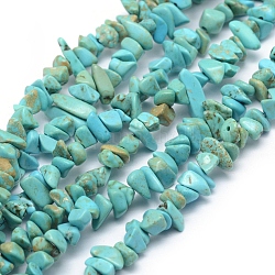 Brins de perles de magnésite naturelle, teints et chauffée, puce, turquoise, 3~5mm, Trou: 0.6mm, environ 33 pouce (84 cm)