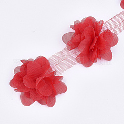 Ruban de fleur d'organza, accessoires de costumes, pour la décoration de mariage et la fabrication de boucles d'oreilles, rouge, 50~60mm, environ 10 yard / bundle