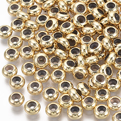 Perline in ottone, con gomma all'interno, perle scorrevoli, branelli del tappo, nichel libero, rondelle, vero placcato oro 18k, 5x2.5mm, Foro: 2 mm, foro di gomma: 1 mm