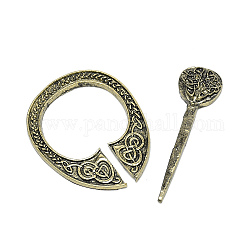 Broche en alliage vintage, pince à anneau pour écharpe de vêtements, bronze antique, 36x28.5x2mm