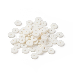 Umweltfreundliche handgemachte Fimo-Perlen, für DIY Schmuck Bastelbedarf, Disc / Flachrund, heishi Perlen, weiß, 6~6.5x1 mm, Bohrung: 1.6~1.8 mm, ca. 9500~13250 Stk. / 500 g