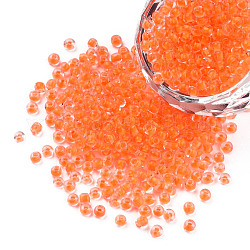 Bagliore nelle perle di semi di vetro trasparente luminoso scuro, tondo, corallo, 3.5x1.6mm, Foro: 1 mm, circa 18200pcs/450g, 450 g / borsa