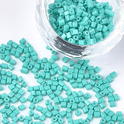 Perles de verre de peinture de cuisson, cube, turquoise, 2~6x2x2mm, Trou: 0.8mm, environ 30000 pcs / sachet 