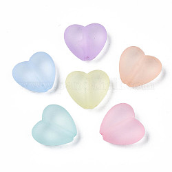 Abalorios de acrílico transparentes, esmerilado, corazón, color mezclado, 16.5x18x8mm, agujero: 1.6 mm