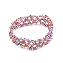 Braccialetto elastico con perline di vetro bling, braccialetto di fiori intrecciati per le donne, marrone rosato, diametro interno: 2 pollice (5 cm)
