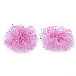 Organza Stoff Blumen, mit folie, für DIY Stirnbänder Blumenzubehör Hochzeit Haarschmuck für Mädchen Frauen, neon rosa , 42x5 mm