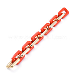 Handmade CCB Plastic Cable Chains, with Opaque Acrylic Linking Rings, Golden, Red, Links: 30x20x6mm, 39.37 inch(1m)/strand