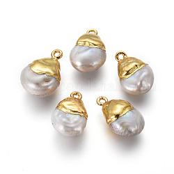 Colgantes naturales de perlas cultivadas de agua dulce, con fornituras de latón, lágrima, dorado, 19~25x12~15x6~9mm, agujero: 1.8 mm