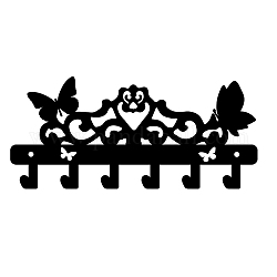 Eisen Wandhaken Kleiderbügel, dekoratives Organizerregal mit 6 Haken, für Tasche Kleidung Schlüsselschal hängenden Halter, Schmetterling, Schwarz, 15x33 cm