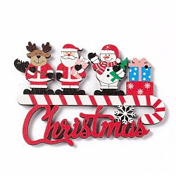 Placa de puerta de madera de decoración navideña, grandes colgantes de madera para colgar en la puerta, palabra navidad con renos/ciervo y santa claus y muñeco de nieve y cajas de regalo, colorido, 68x99x4mm, agujero: 2 mm