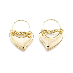 Boucles d'oreilles pendantes coeur en laiton pour femme, sans nickel, véritable 18k plaqué or, 35x25.5x4.5mm, pin: 0.8 mm