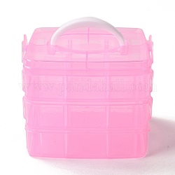 Boîte de rangement détachable en plastique pp portable rectangulaire, avec trois couches et poignée, Boîtes de rangement 18 compartiment, perle rose, 15x16.5x13.5 cm