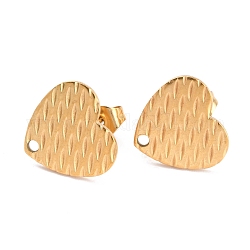 Baño de iones (ip) forma de corazón 304 fornitura de pendiente de botón de acero inoxidable, con pendientes de espiga de 0.8 mm, para la fabricación de la joya, dorado, 12x13x1mm, pin: 0.8 mm