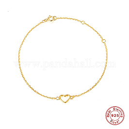 925 hohles Herz-Gliederarmband aus Sterlingsilber für Damen, echtes 18k vergoldet, 7-1/2 Zoll (19 cm)