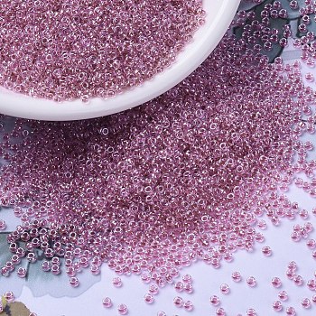 MIYUKI Round Rocailles Beads, Japanese Seed Beads, (RR1524) Sparkling Peony Pink Lined Crystal, 11/0, 2x1.3mm, Hole: 0.8mm, about 1100pcs/bottle, 10g/bottle