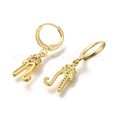 Серьги-кольца из латуни с прозрачным фианитом EJEW-M045-01N-1