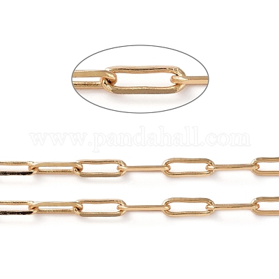 Kissitty 16.4 Feet Soldered Brass Paperclip Chains Real 18K Gold Plated Drawn Elongated Oval Link Cable Chains 14x4.5x1mm for Necklace DIY Jewelry Making