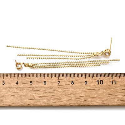 Серьги-гвоздики с кисточками из латуни в форме сердца EJEW-Z086-04G-1