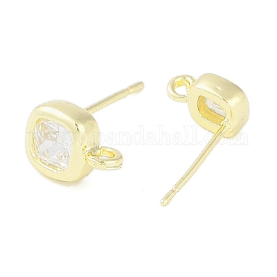 Фурнитура для серег-гвоздиков из латуни с паве из прозрачного кубического циркония KK-F875-01G-1