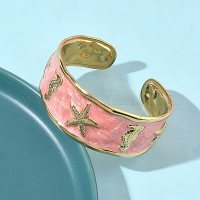 Браслеты-манжеты из нержавеющей стали Ocean 304 с эмалью для женщин BJEW-B159-03G-1