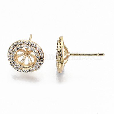 Латунные микро-паве прозрачные серьги-гвоздики из циркония KK-T062-55G-NF-1