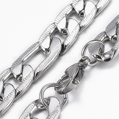 Men's Stainless Steel Figaro Chain Necklace & Bracelet Set