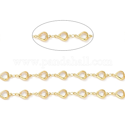 Цепочка из латуни со стеклянным звеном ручной работы в форме сердца CHC-M024-04G-03-1