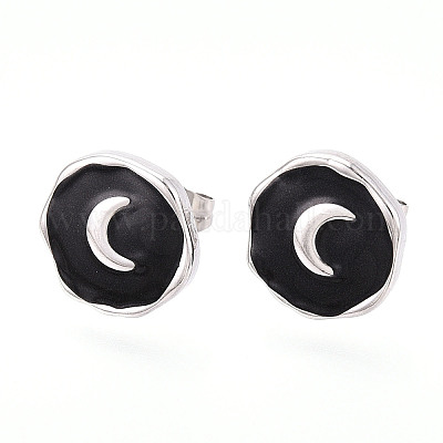 Серьги-гвоздики с эмалью из нержавеющей стали 304 «самородки с луной» EJEW-T047-19P-1