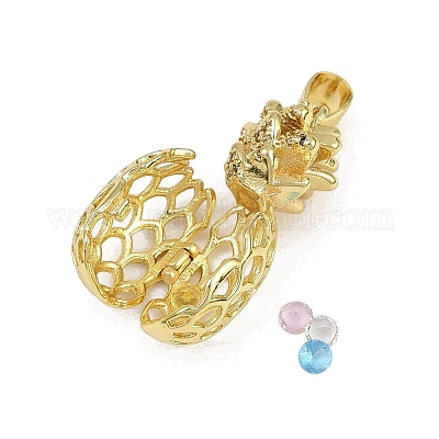 Подвески в виде ананасовых бусин с микропаве из латуни и прозрачными кубическими цирконами KK-I358-009G-1