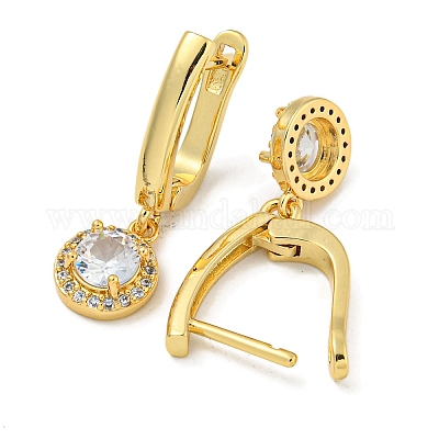 Плоские круглые серьги-кольца из латуни с микропаве из прозрачных кубических цирконий EJEW-I307-02G-1