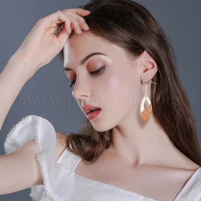 6 пара двухцветных сережек из смолы и дерева с железными булавками EJEW-AB00031-1