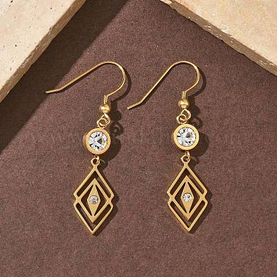 Серьги-подвески в форме ромба из нержавеющей стали 304 EJEW-Z129-12G-02-1