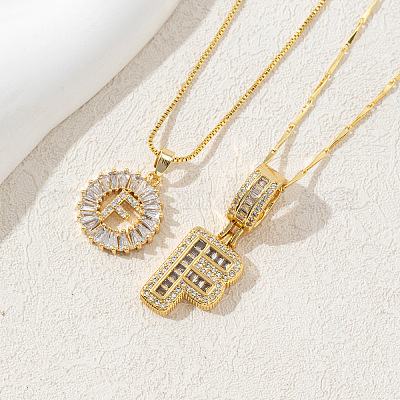 2 шт. 2 стиля латунный комплект из подвески с инициалами из прозрачного кубического циркония FS-WGBC393-06-1