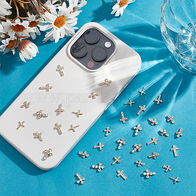 48 шт. 6 стиля сплава горный хрусталь крест кабошоны DIY-GO0002-01-1