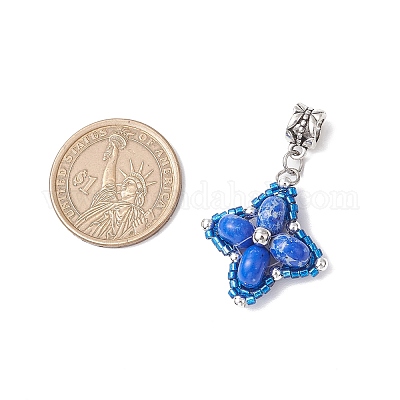 Европейские подвески-шармы в форме звезды из окрашенной синтетической императорской яшмы и стеклянных бусин PALLOY-MZ00693-03-1