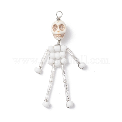 Большие подвески из стеклянных бусин и синтетической бирюзы PALLOY-JF04558-1